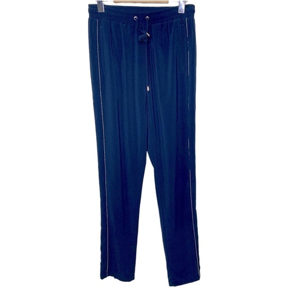 LIU-JO Milano Joggers Trousers Crêpe Navy Blue Gold Trim Pull on Pant Pockets S - Picture 4 of 15
